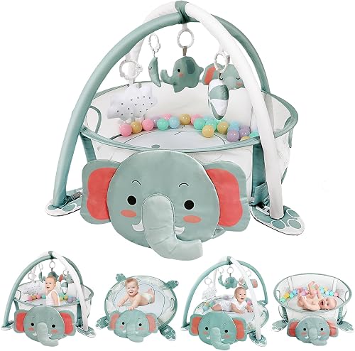 dearlomum Elephant 4-in-1 Baby Play Mat Gym, with Ball Pit