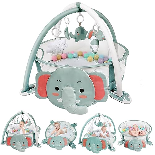 dearlomum Alfombra de juego 4 en 1 para bebé, tapete para el tiempo boca abajo para actividades en el suelo, gimnasio, piscina de pelotas que