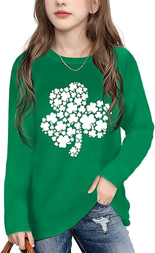 Ithalt Kids St. Patrick's Day Shirts Girl Shamrock Graphic Shirts St Patty's Luc