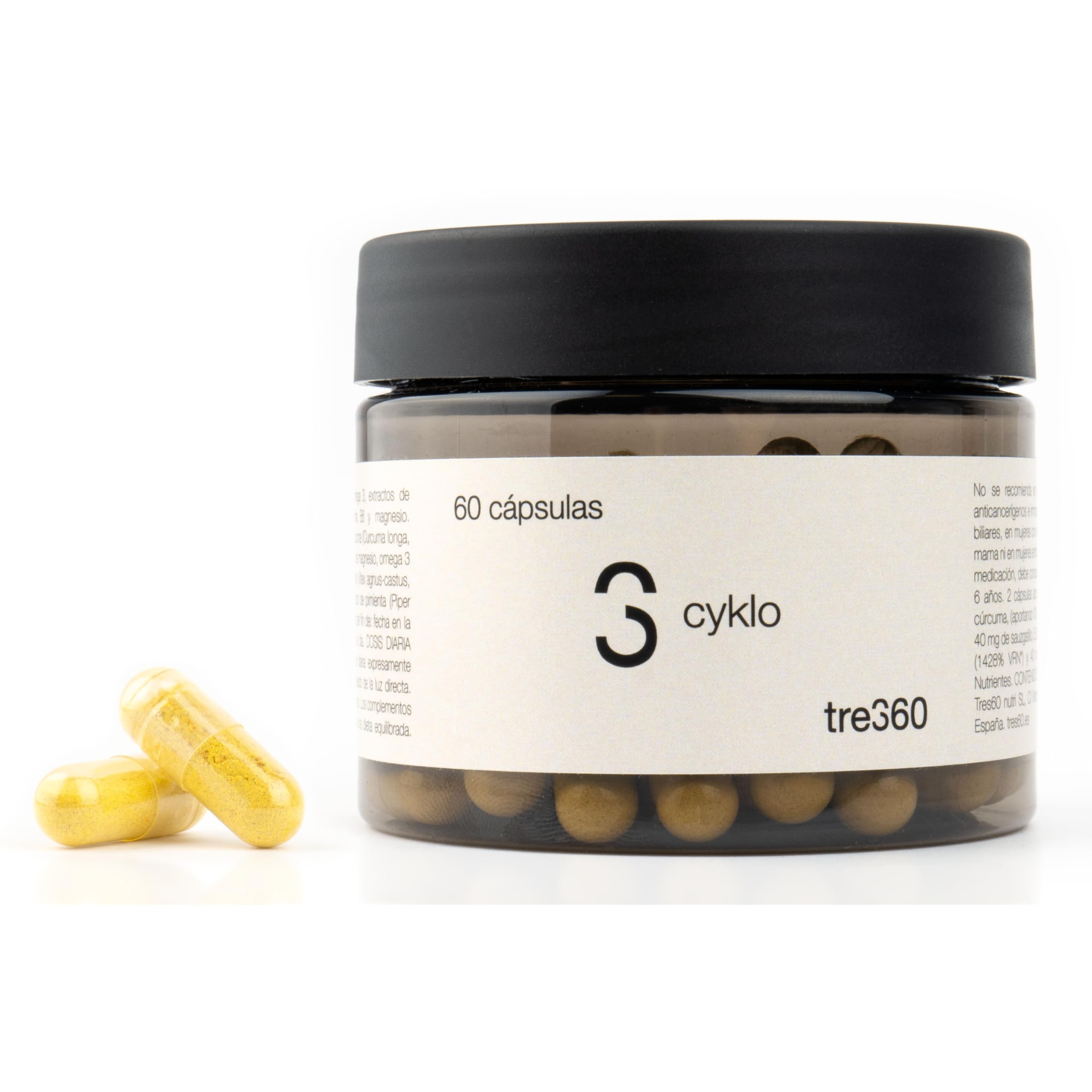Tres60 - Cyklo Regulador Hormonal - 60 Cápsulas - Sauzgatillo (Vitex Agnus-Castus), Magnesio, Zinc y Vitamina B6 - Complemento para Equilibrio Hormonal y Bienestar Femenino - Síndrome Premenstrual