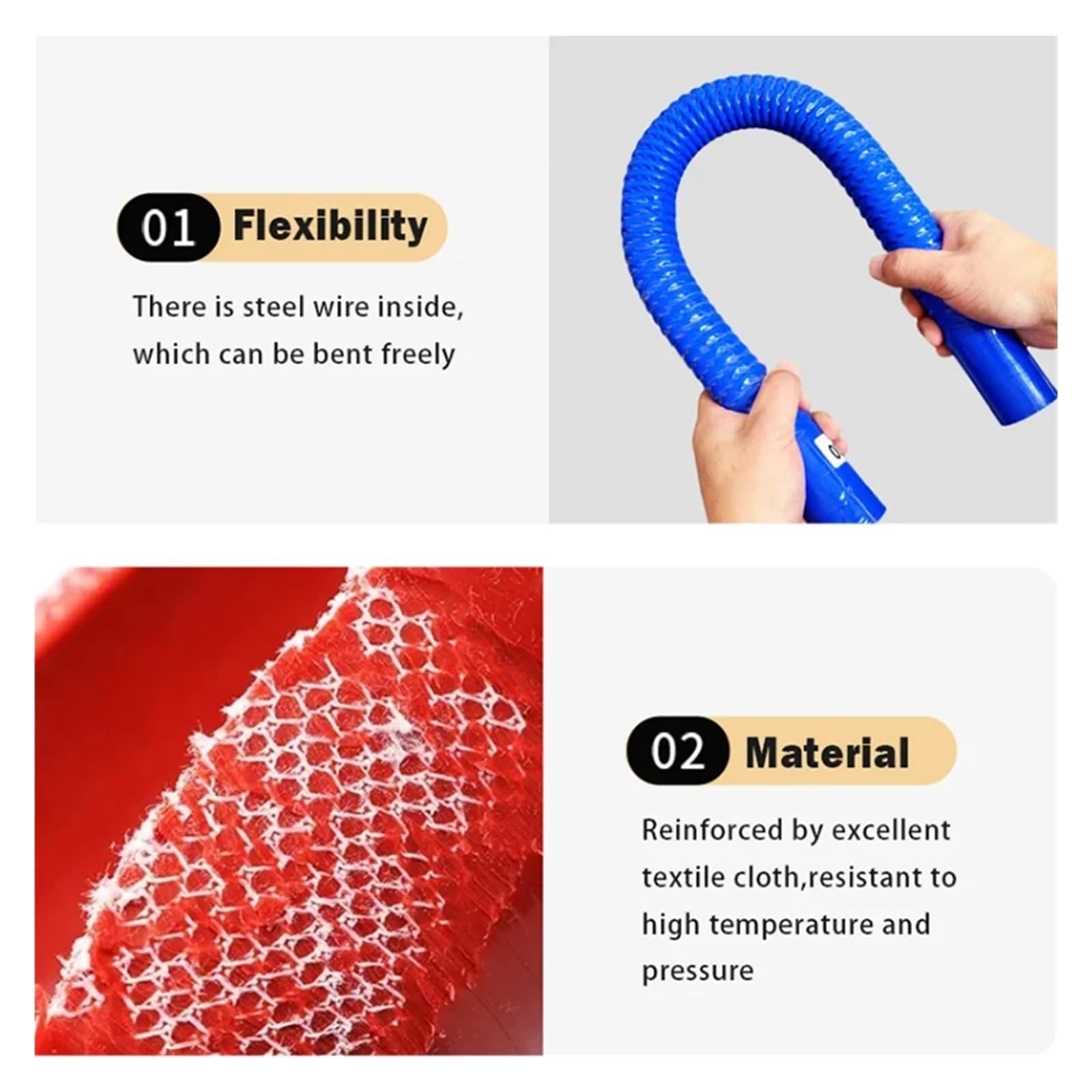 Tubos de vacío de PVC, Conducto de Aire Corrugado de Alambre de Acero de Silicona Rojo Resistente a Altas temperaturas y presiones(Blue,500MM-ID 25MM)