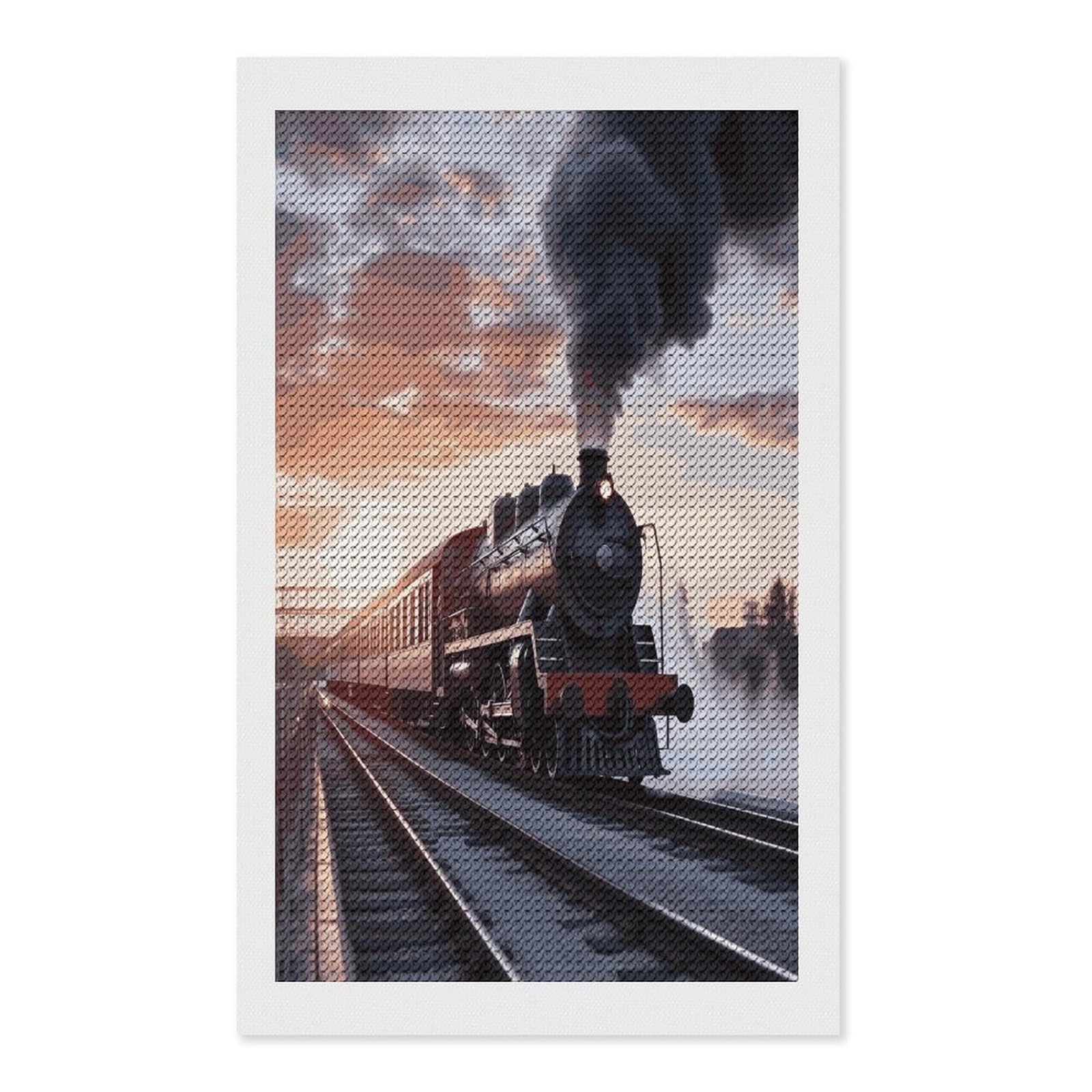 Steam Train Depart Sunset Diamond Painting Kits for Beginners DIY Diamond Art Kits for Adults Full Drill Round Diamond Dot Gem Art Painting Fun DIY Crafts for Home Kitchen Wall Decor Gift 12"x20"