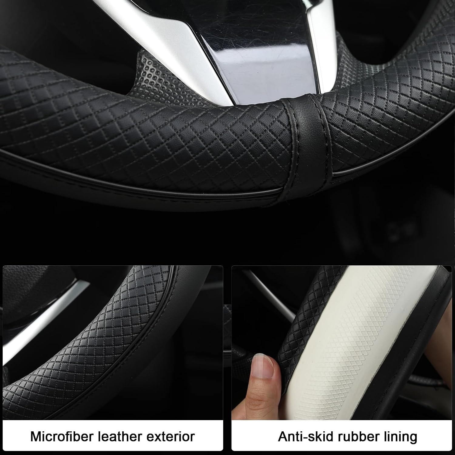 West Llama Customized Auto Car Steering Wheel Cover for Dodge RAM 1500 2500 3500, 15.5-16 inch (Black-Large Size) image 4