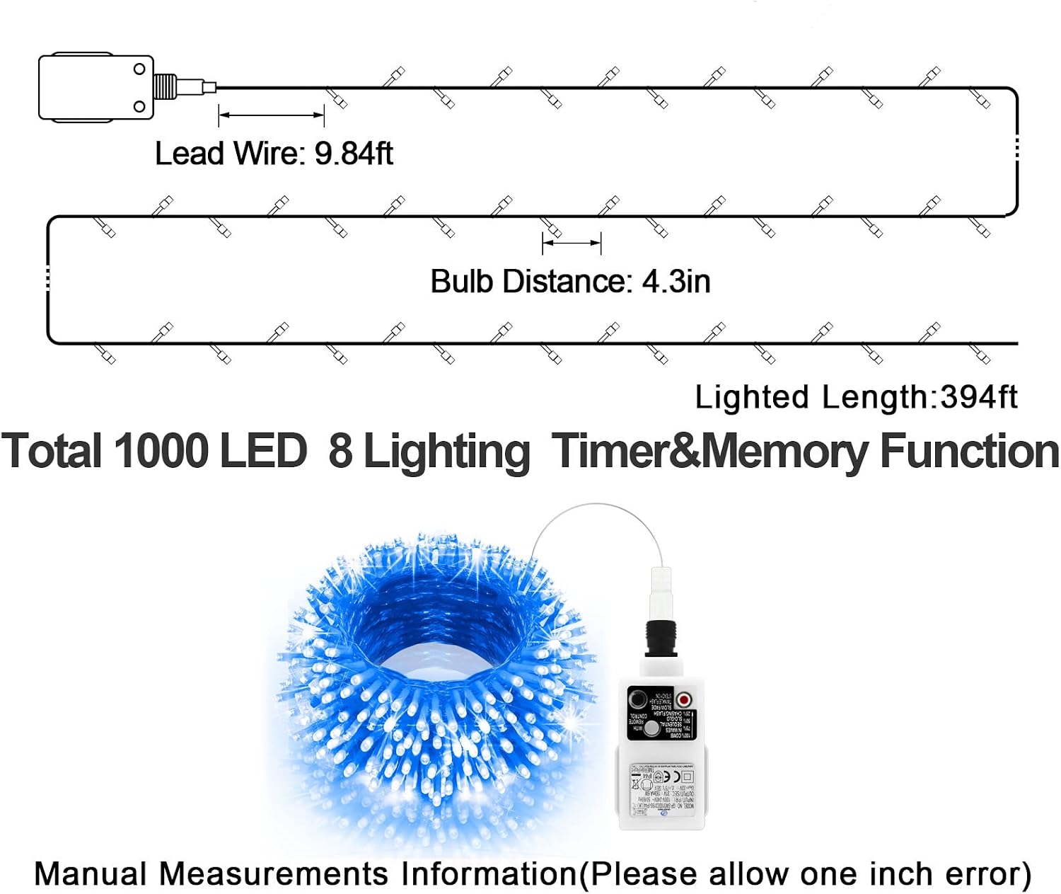 JXLEDAYY 120M 1000 LED Fairy Lights Outdoor String Lights Plug in Extra Long Christmas Lights Waterproof with Remote Timer 8 Modes for Outside Garden Patio Party Wedding Yard Tree Decorations-Blue - Image 5