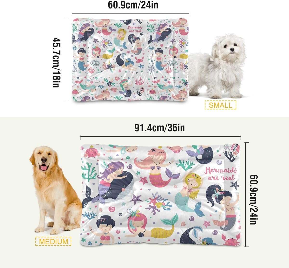 review Cartoon Mermaids Coral Reef Sea Plants Seamless on White Dog Cat Bed Mat Soft Crate Pad Mattress Cushion for Small Medium Pets, Anti Slip Sleeping Kennel Mat Washable & Dry 24x18 inch