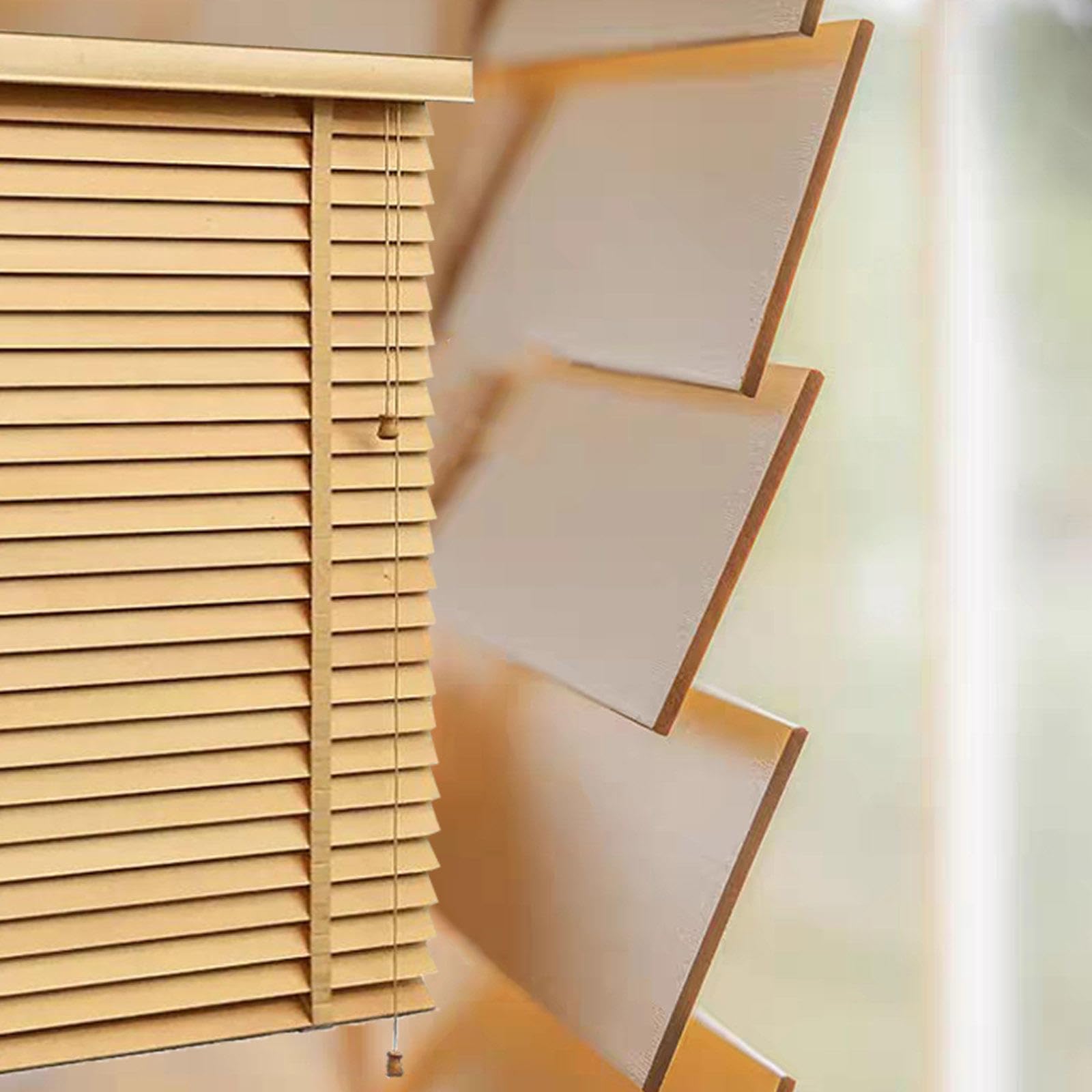 Venetian Blackout Wooden Blinds 50 70 90 120 140cm Wide Window Treatment Curtains,Insulated Real Wood Venetian Blinds,Interior Horizontal Shutters,Sun Shades,Flexible Operation,WxH-60x200cm/23.5x79in