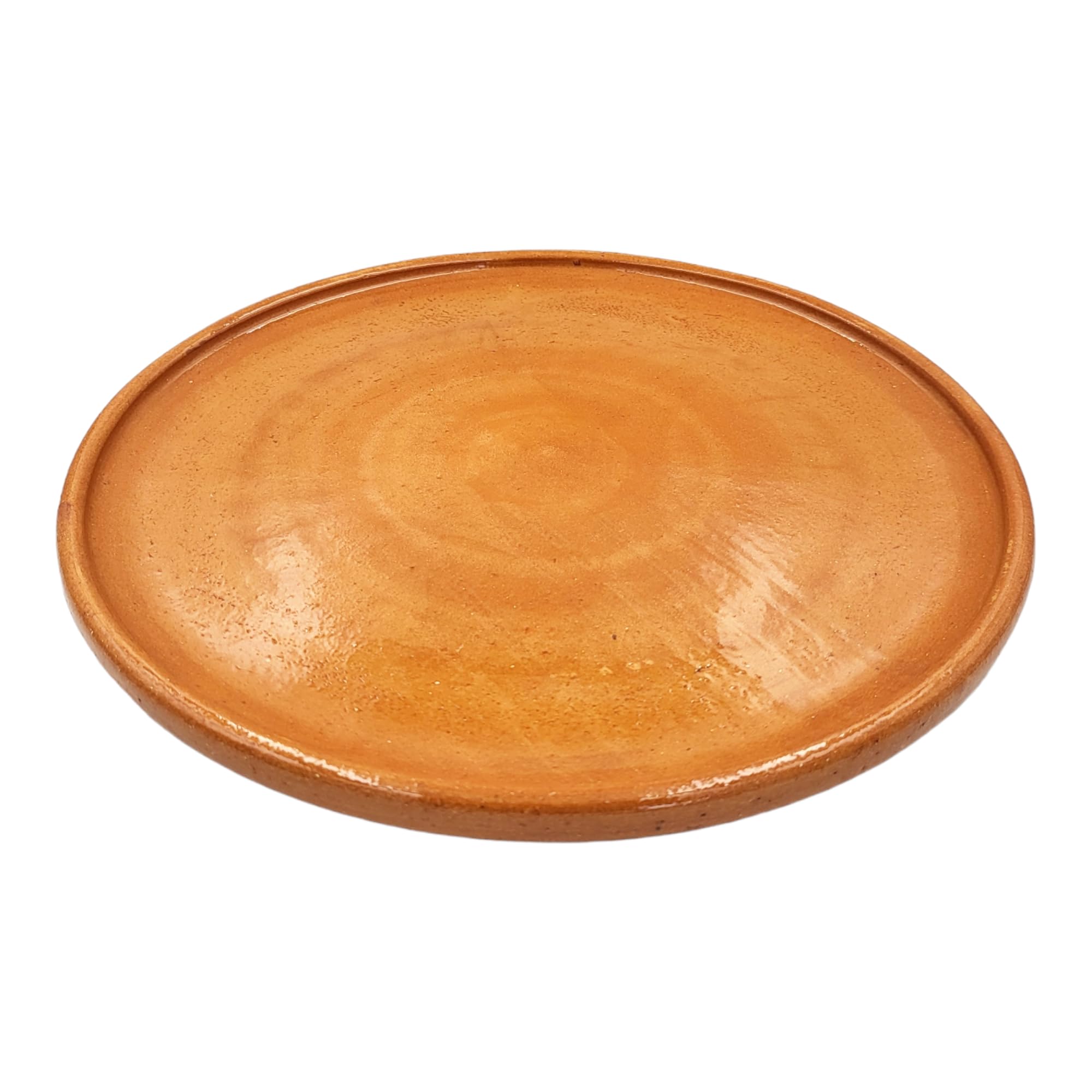 CERÁMICA RAMBLEÑA | Piatto Rotondo Argilla Refrattaria | Piatto Forno | Piatto Carne o Pizza in Terracotta | Piatto a Fuoco Diretto 28 cm Modello M01 | Fatto in Spagna 28x28x3