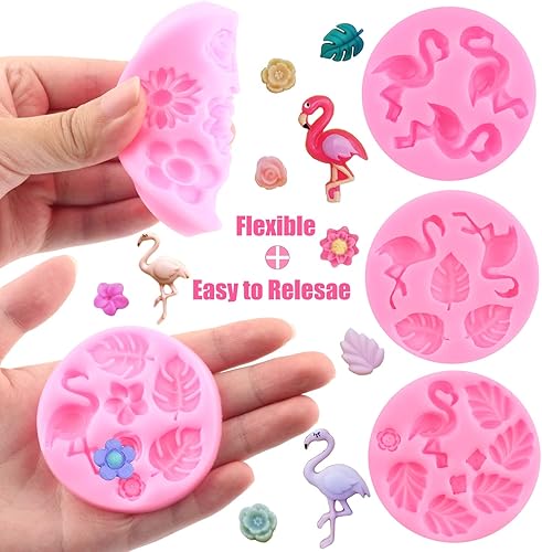 Miniatura 4 de Zixiang Molde de flamenco para fondant, moldes de silicona de hojas tropicales, moldes de caramelo de hojas de Monstera para decoración de pasteles