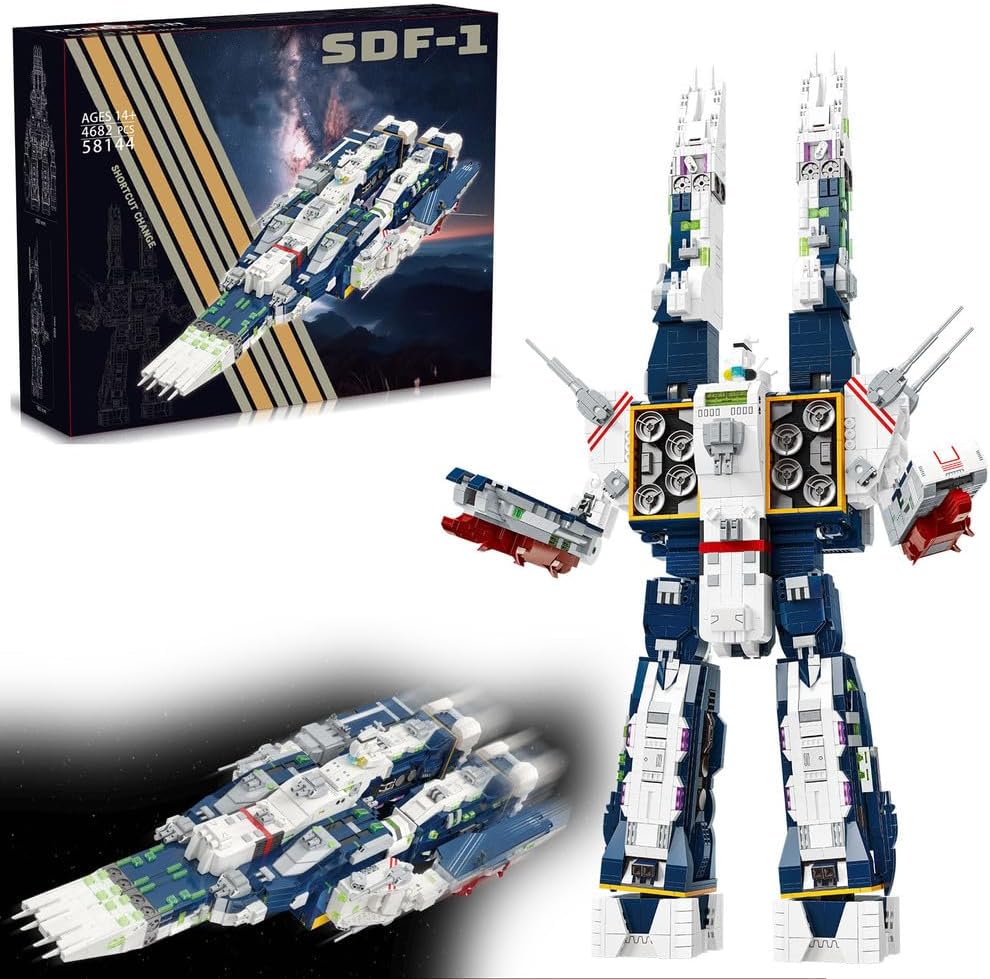 SDF-1 Strong-Attack Fortress Cruiser Model Kit, Building Set for Adults, Transforming 2-in-1 Starship Converts to Robot Figure to Build and Play - 4,682 Pieces Display - Gift for Animated Fans