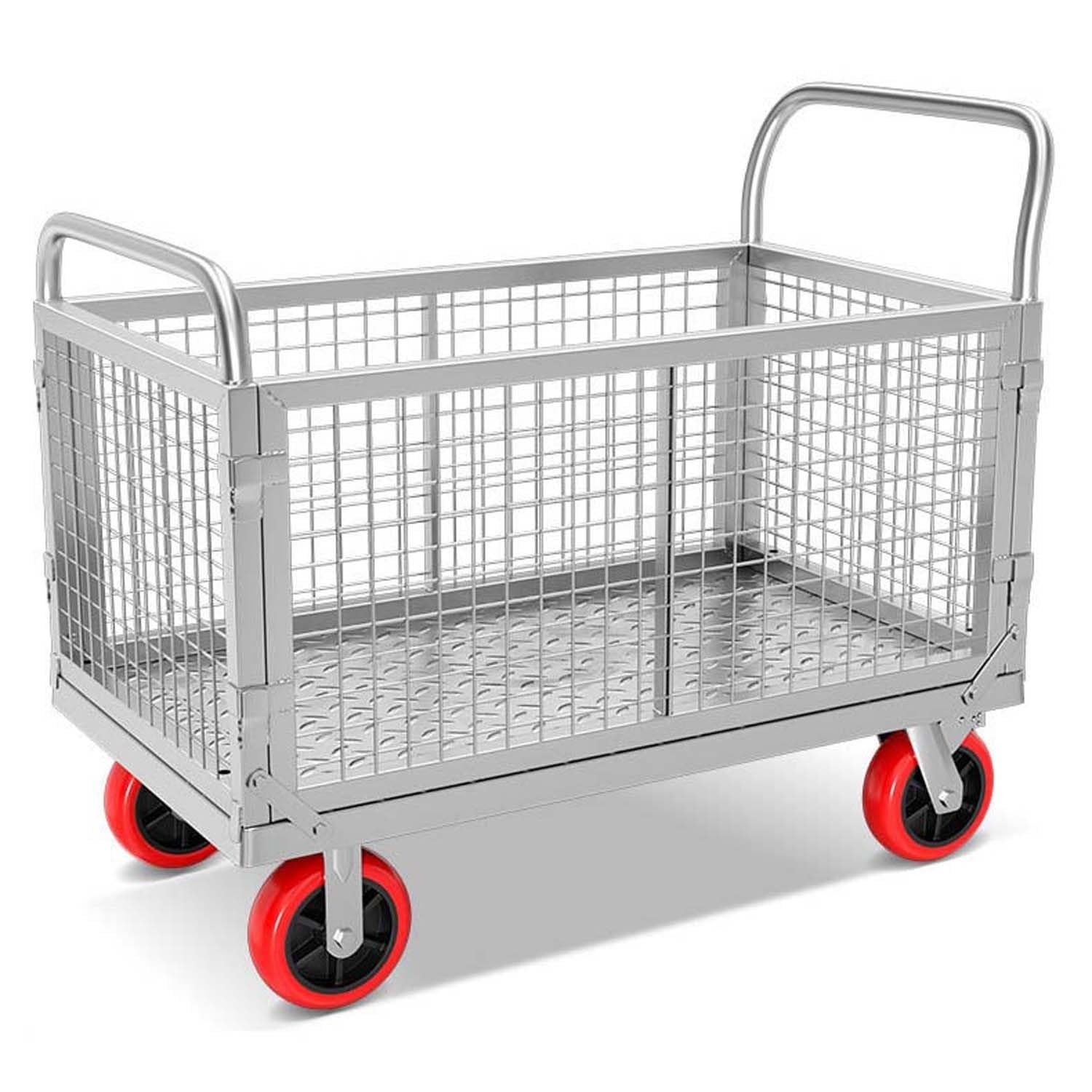 カゴは折り畳み可能 カゴ台車 カゴ 手押し台車 ハンドブレーキ付き カゴ台車 カゴ 手押し台車 ハンドブレーキ付き カゴは折り畳み可能