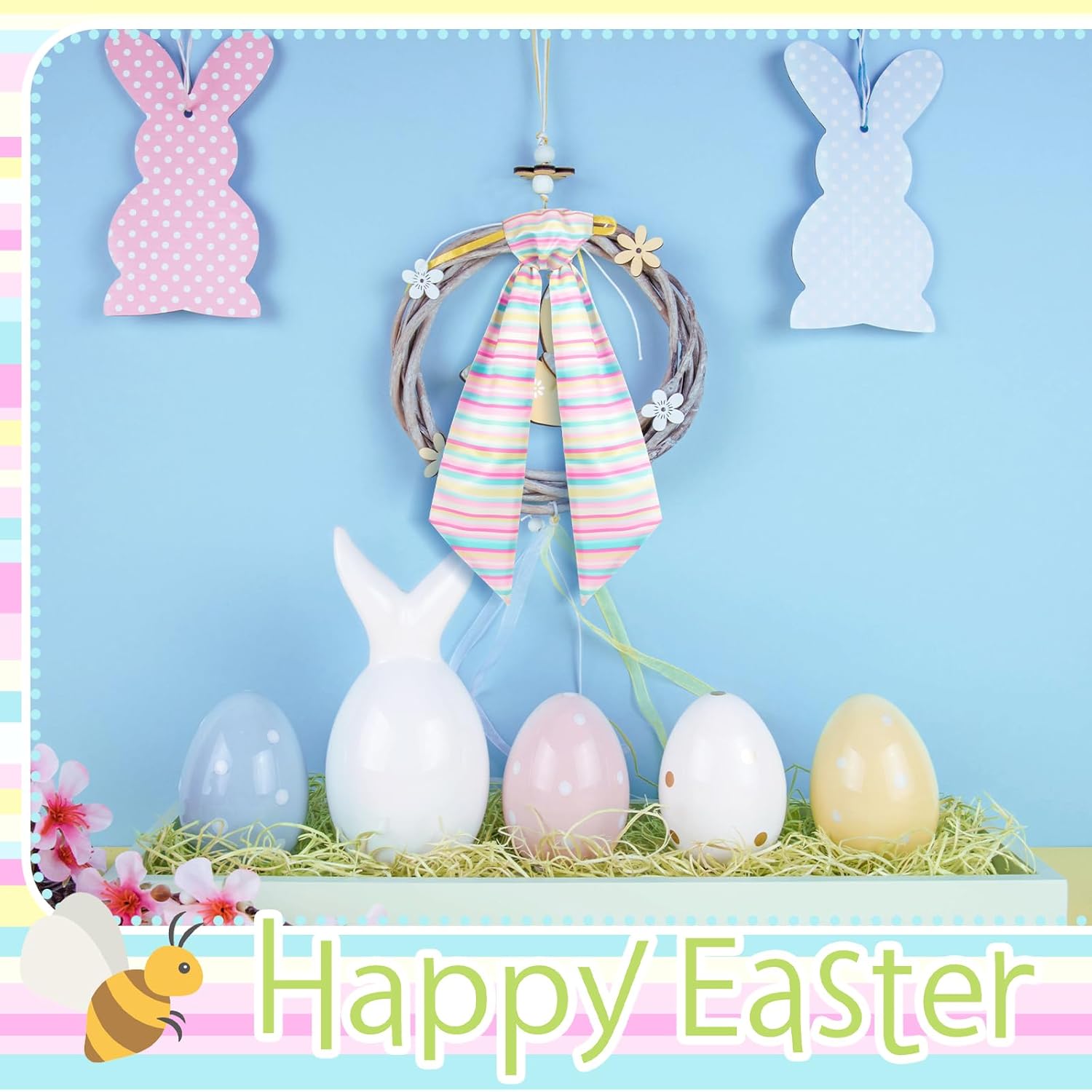 VitalCozy Wreath Sash for Front Door Wreath Satin Sash for Embroidery Monogram Garland Ribbon Accessories Xmas Party Yard Doorway Indoor Outdoor Wall(Colorful Stripe) - Image 5