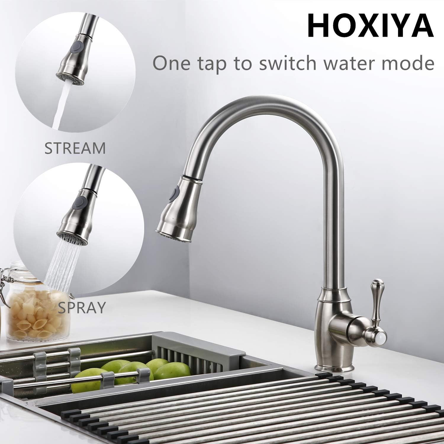 Flаѕh Dеаlѕ - 80% оƒƒ HOXIYA One-Handle High Arc Pull Down Kitchen Faucet with Pull Down Sprayer,Single-Handle Stainless Steel Kitchen Sink Faucet ( Brushed Nickel B )