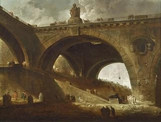ARTTLBBS Famous Painting Picture Artwork Poster Painting the Old Bridge by Hubert Robert Portrait Artwork for Home Decor 60x90cm