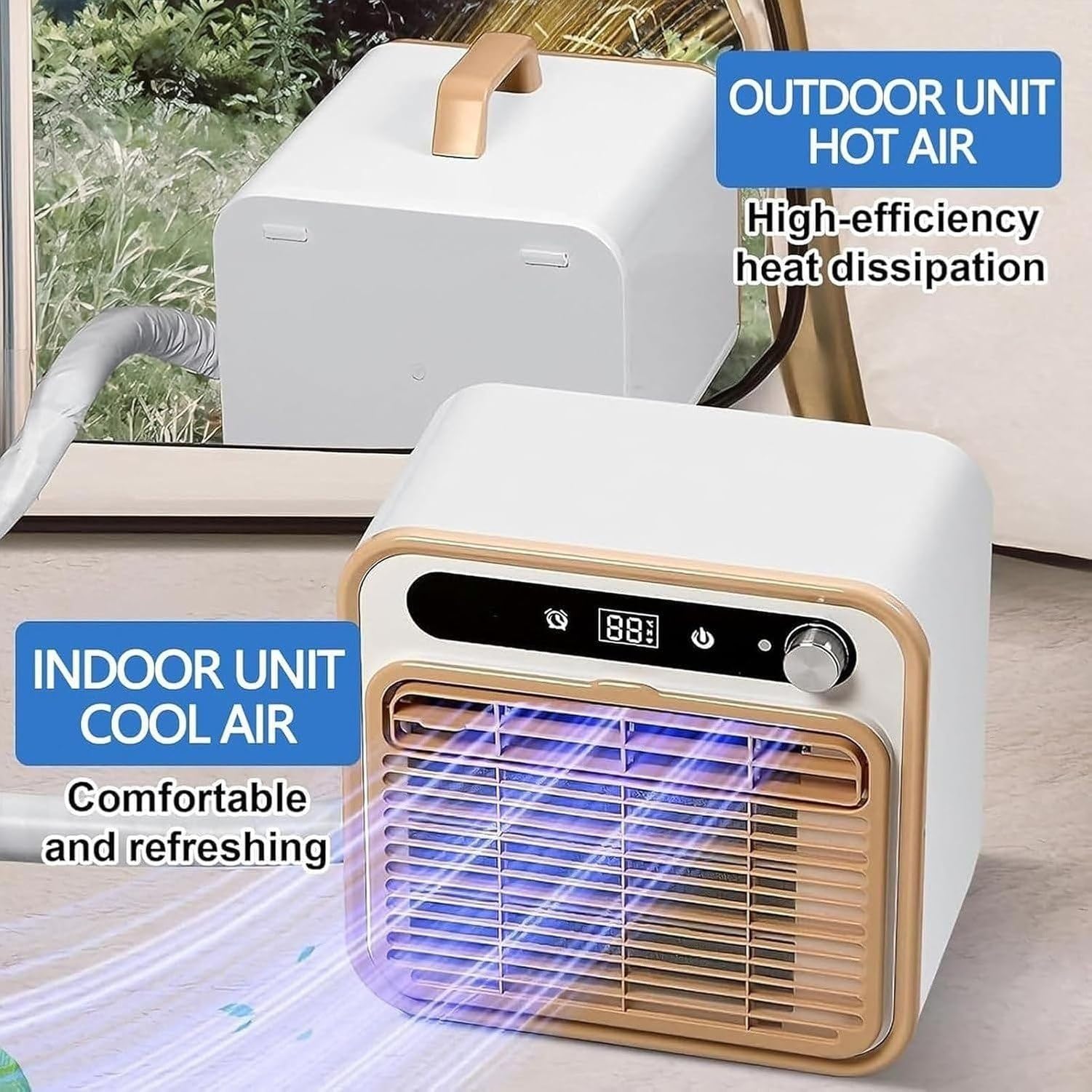 Condizionatore Portatile 5000 BTU Silenzioso Split Senza unità Esterna Wi-Fi Comodo Pettine Regolabile per Camera Ufficio Ricambi Presa UK 3 Polarità Conforme B, 1m Tube, 1m Tube