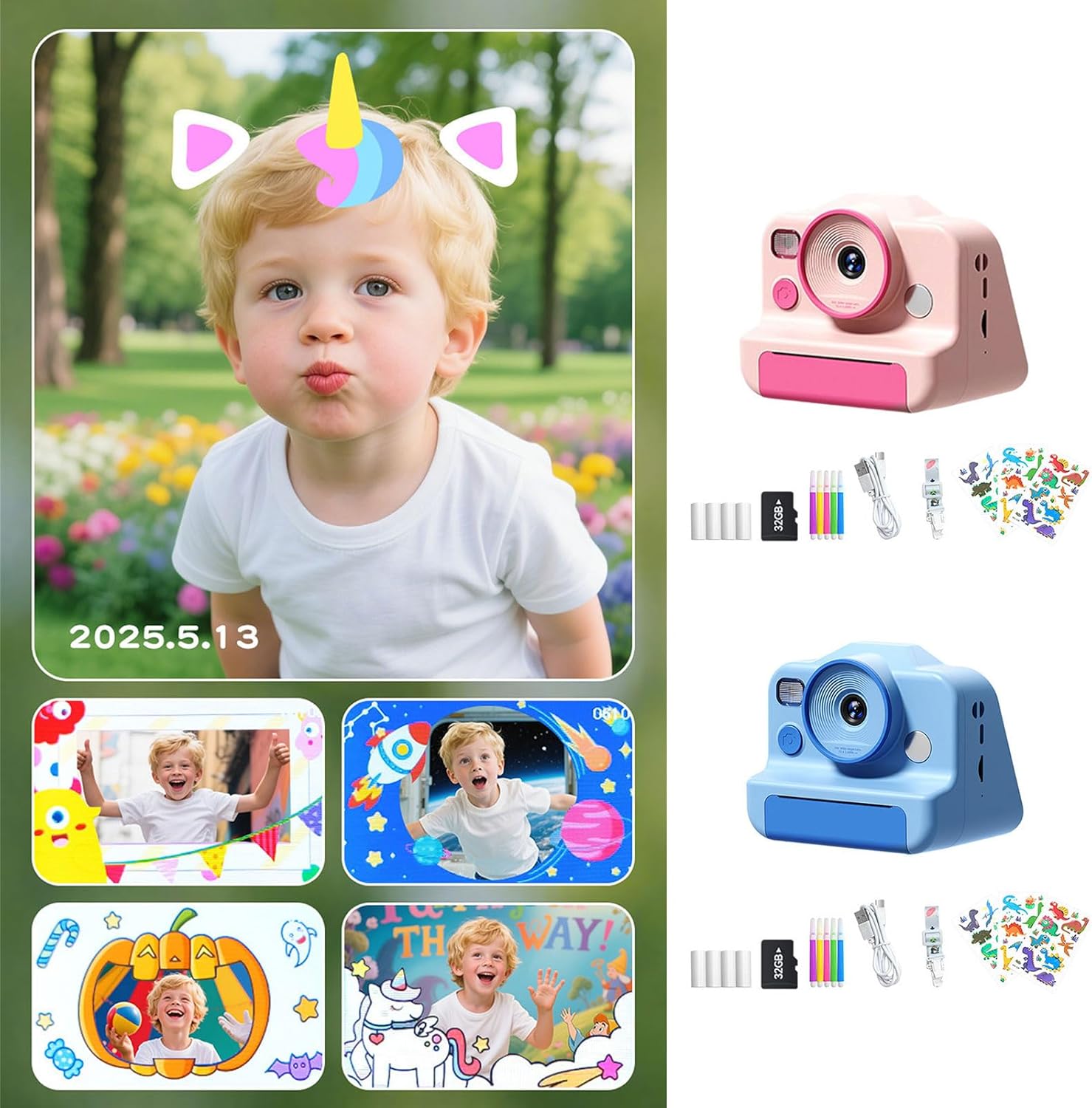 即座にプリントカメラおもちゃ 子供用 48MP 写真 1080P ビデオ 32GBカード付き キッズ写真おもちゃ 教育ギフト 子供用