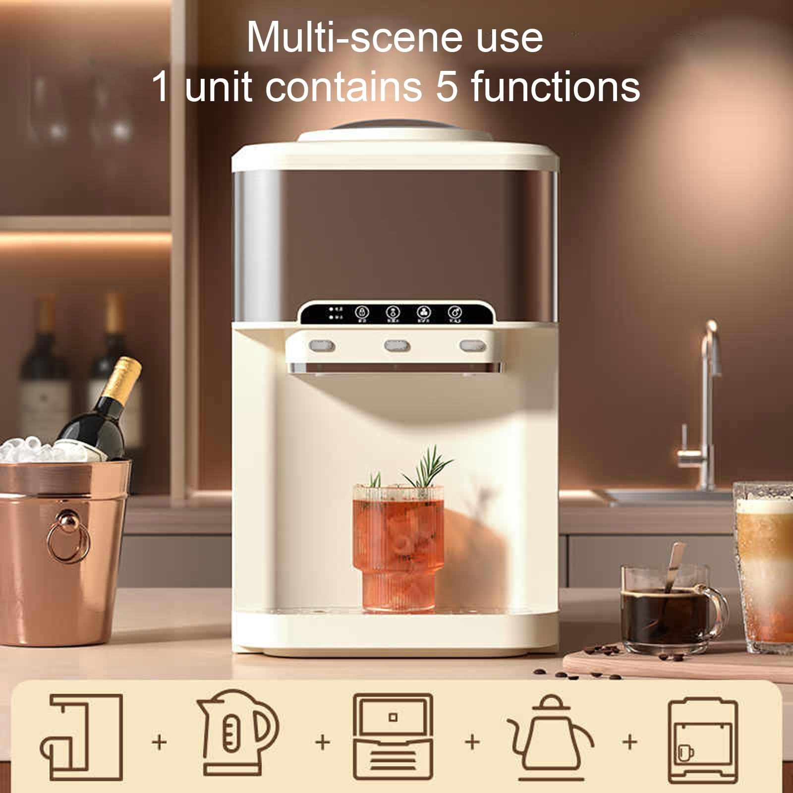 Ice Makers Countertop Nugget Ice Cubes Small Stainless Steel 55lbs/24h 3-In-1 Water Cooler Dispenser With Built-In Ice Maker For Home Office White on Fridge.com - View 3