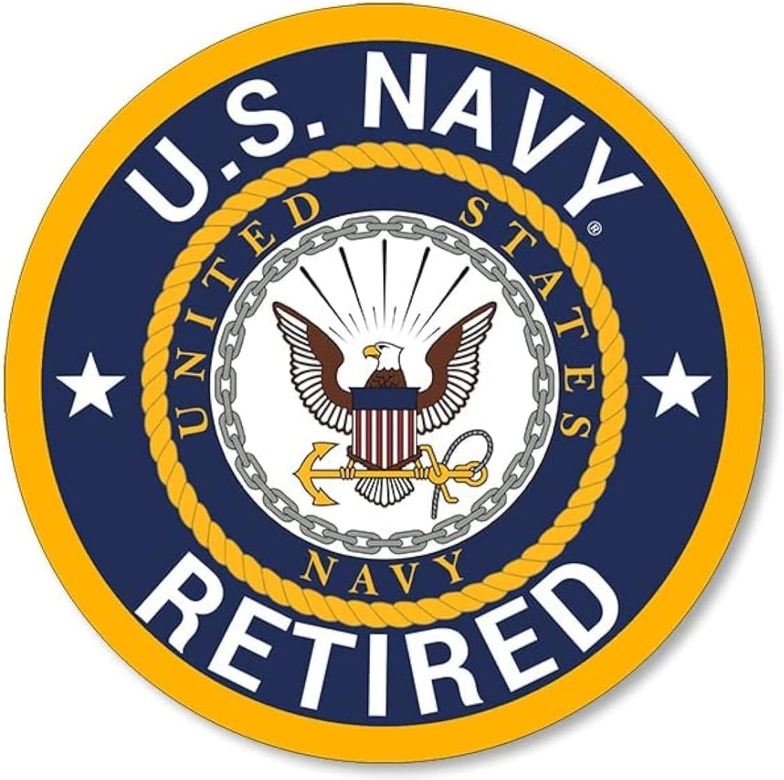 Round U.S. Navy Retired Sticker (Naval Vet Veteran Bumper USS us ret Sailor Officer Vinyl (3 inch) Navy Licensed