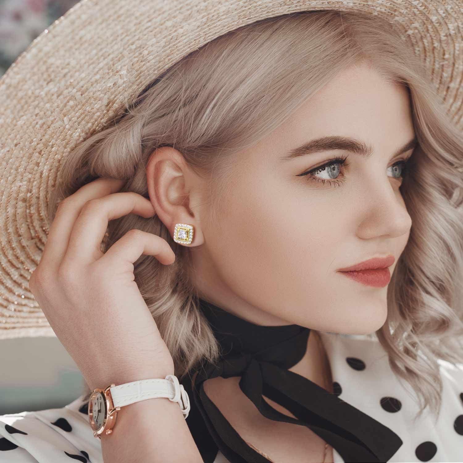 Gold Stud Earrings for Women 14K Gold Earrings Studs Hypoallergenic Small Stud Earring for Women with Cubic Zirconia Gems 10.4MM - Image 3