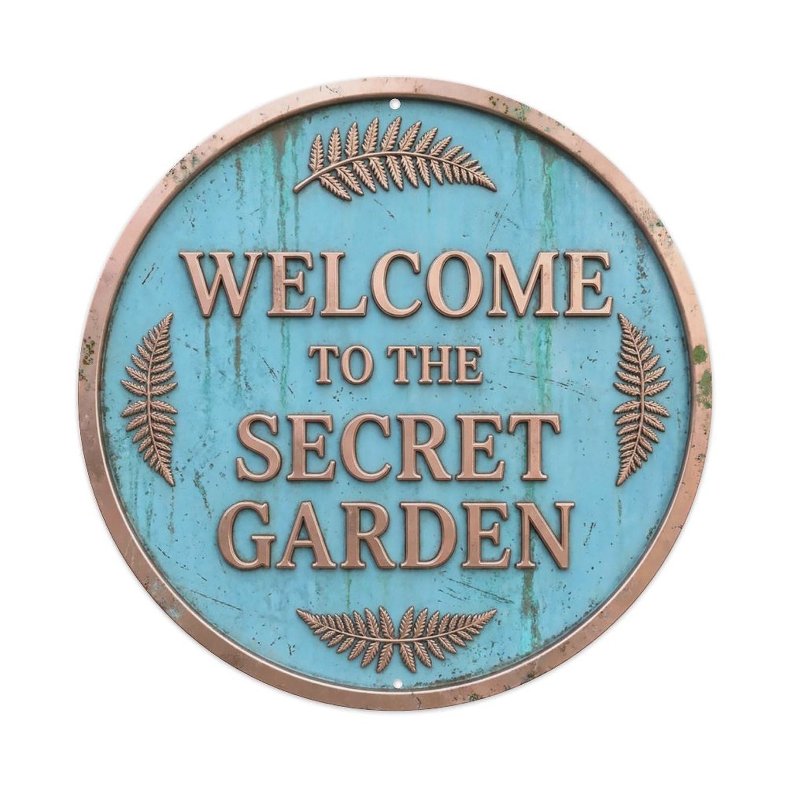 Vintage Welcome Secret Garden Rose Gold Sky Fern Metal Tin Sign