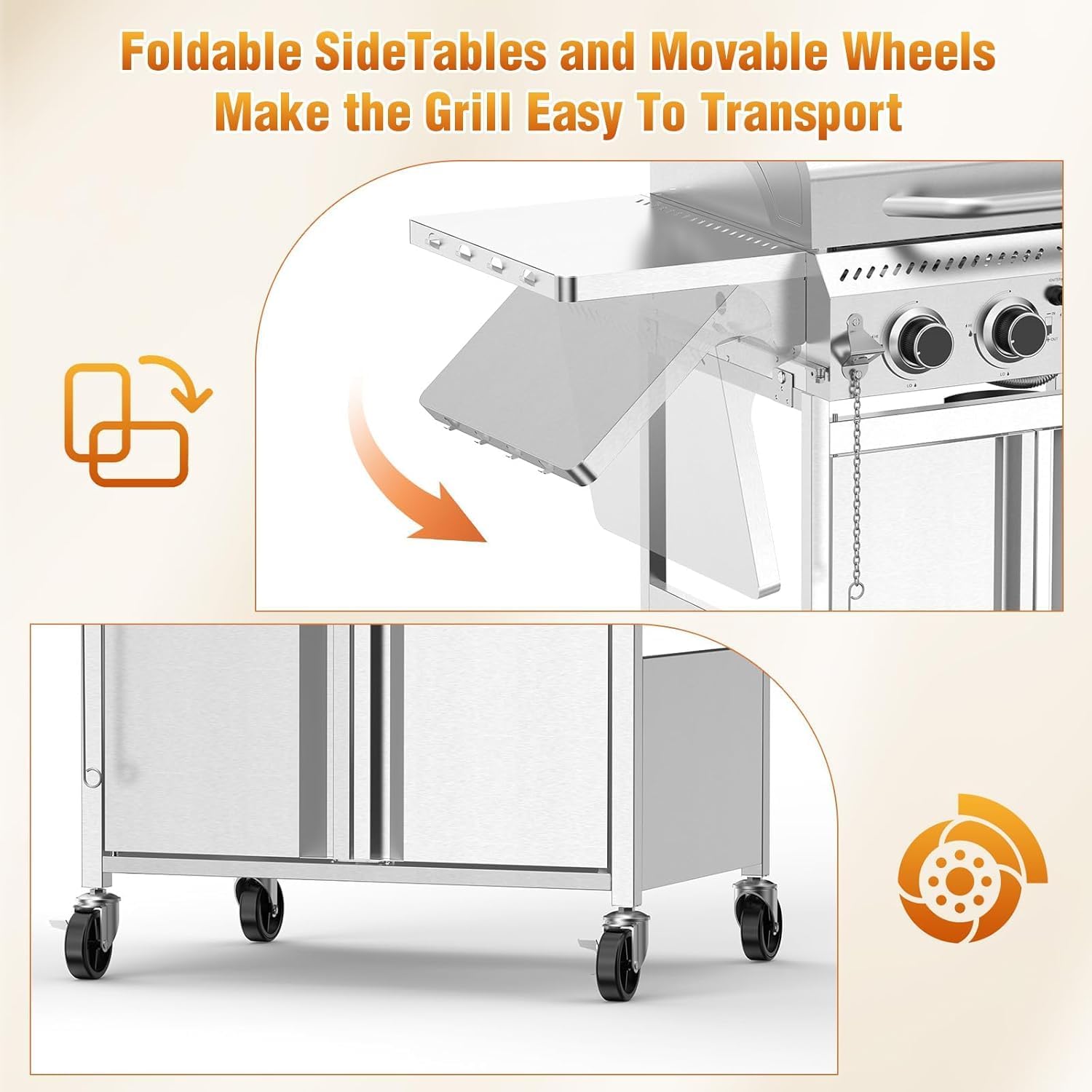 4-Burner Gas Grill,Propane Grill with Folding Side Tables,Heavy-Duty Thickened Stainless Steel Grill,32,000 BTU BBQ Grill for Outdoor Cooking,Barbecue,Garden and Patio Backyard