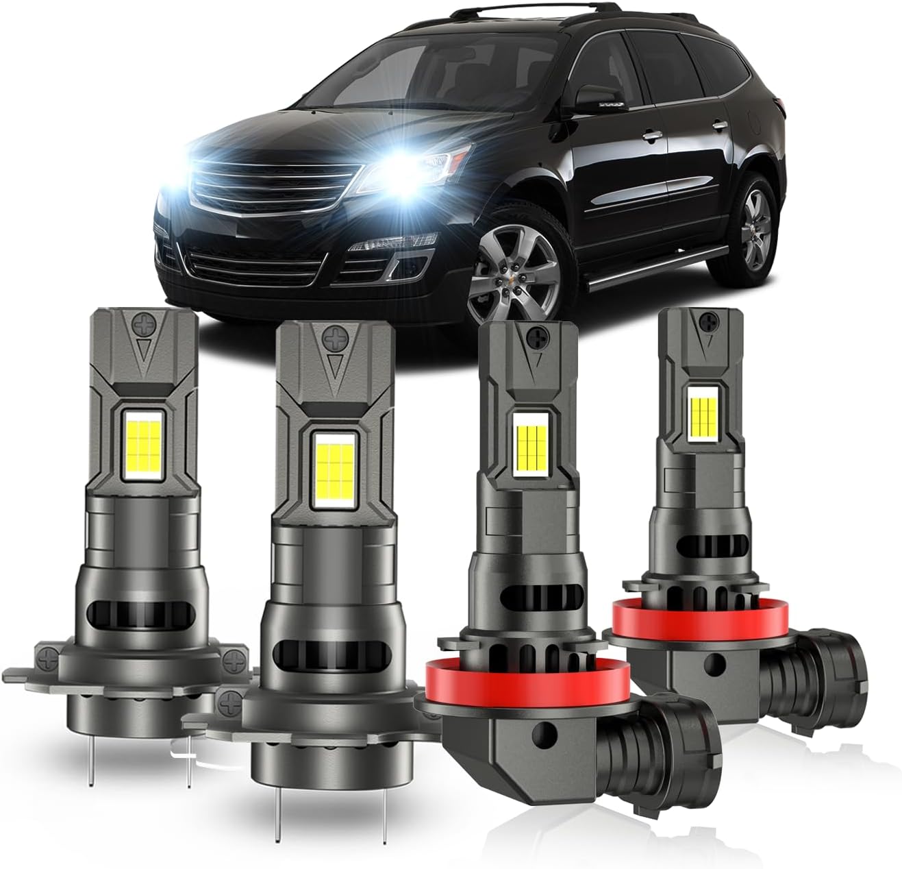 For Chevy Traverse 2013, 2016 2017 2018 Hi-Low Beam Light Bulbs,6000K White, 800% Brighter Lightness,Plug and Play,60,000+ Hours Lifespan,1:1 Halogen Size(Pack of 4)