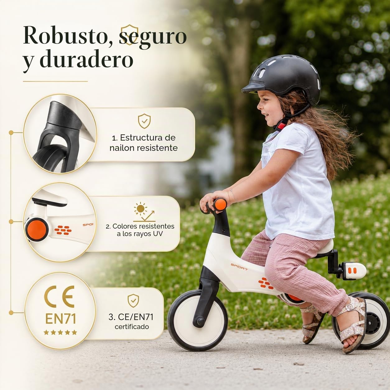 Bicicleta 3 en 1 para aprender a andar y triciclo, para pequeños exploradores a partir de 2 años, plegable, altura regulable (a partir de 32 cm) y con opción de pedal, resistente y segura