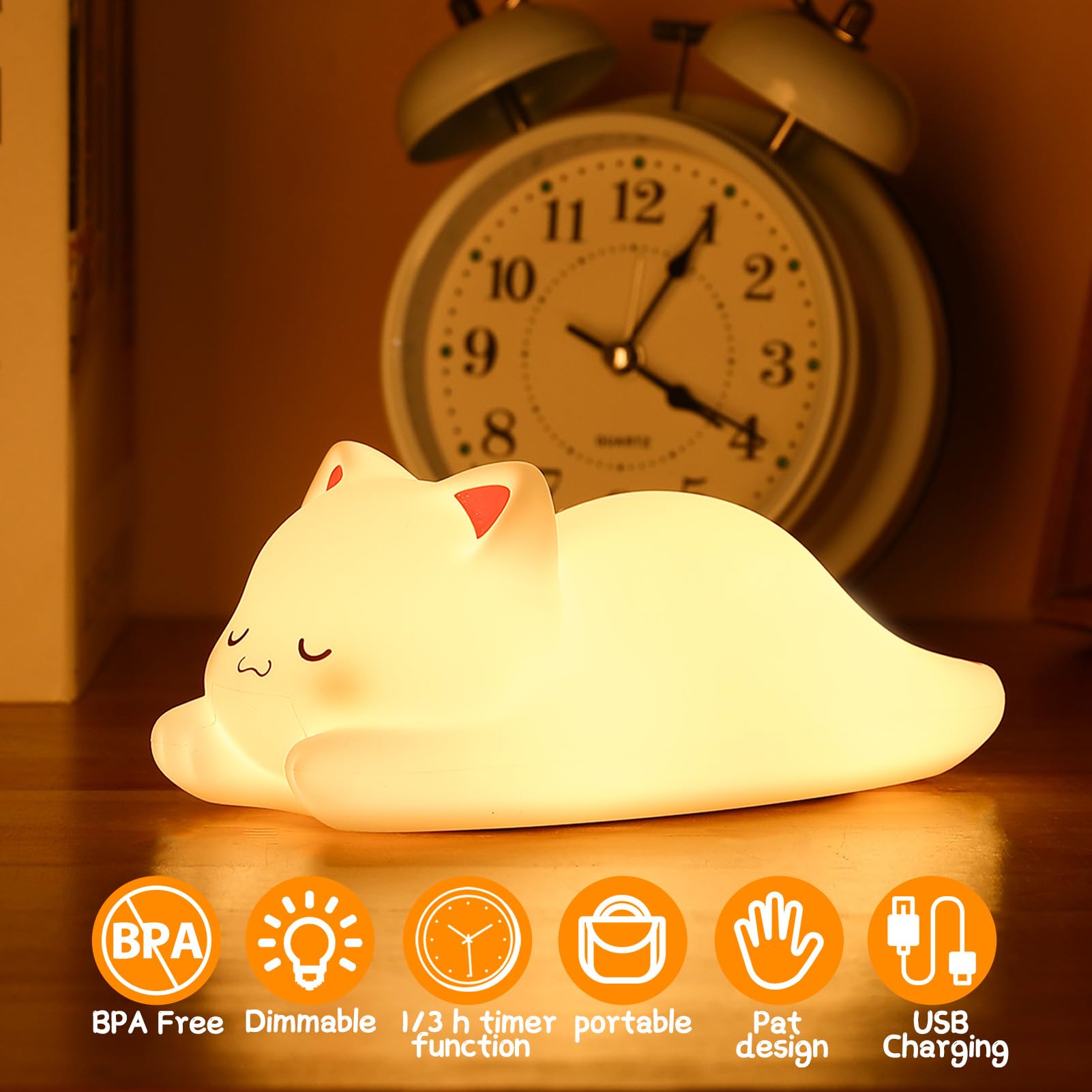 ZKLiLi Night Light for Kids Cute Cat Lamp, 16 Colors+Tap+Silicone Children Night-Light,USB Rechargeable Cat Night Lights for Kid Room,Girls