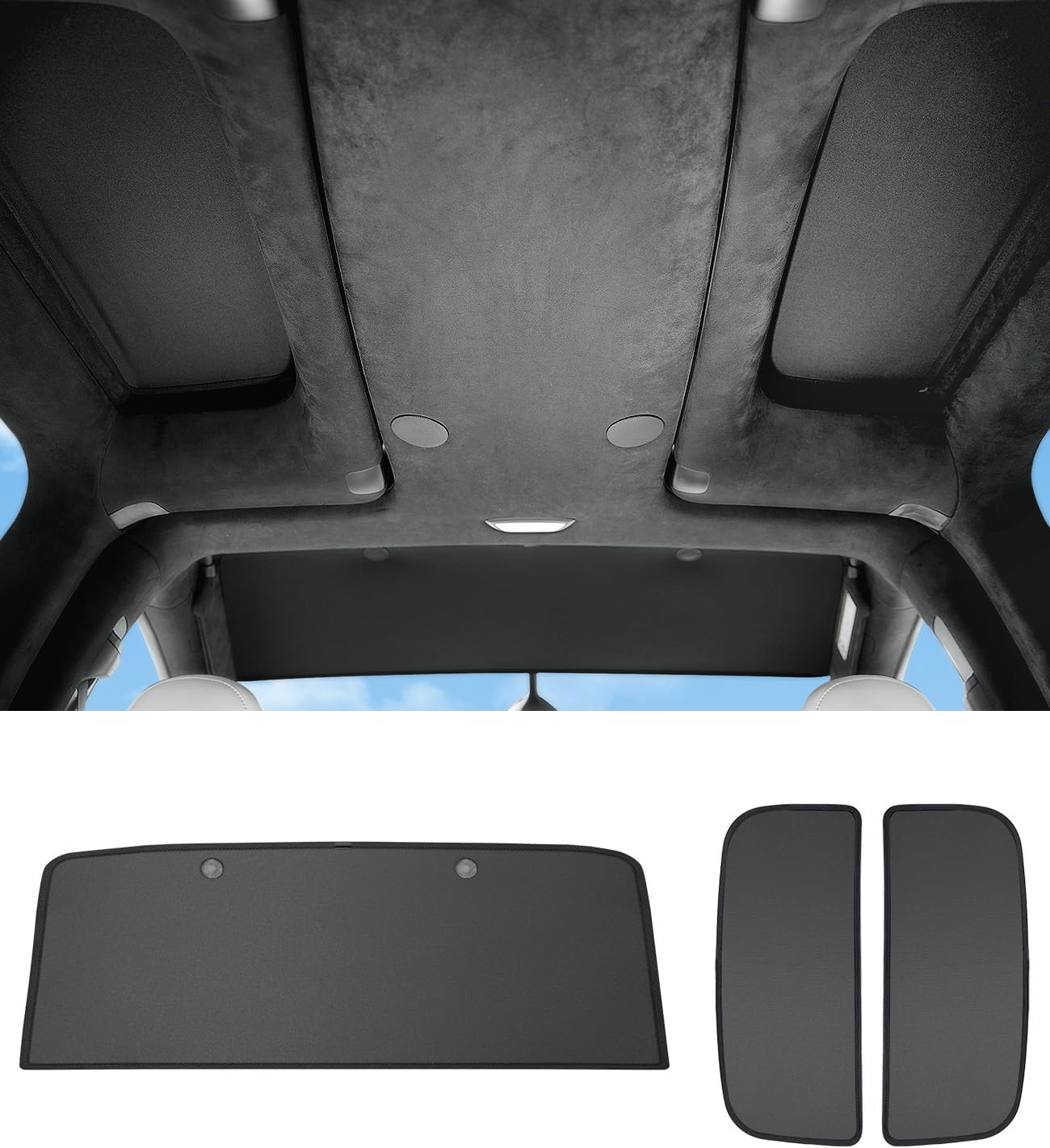Zanch Upgraded Tesla Model X Sunshade Roof [No Gaps, Never Sag] 3PCS Heat Insulation Custom Fit Front Roof Glass Sun Shade for Model X 2020-2025, Black