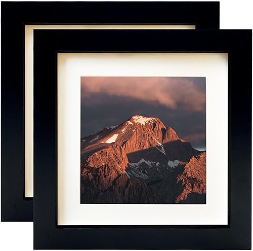 Juego de 2 marcos de fotos negros de 7x7 pulgadas, marco de fotos cuadrado de madera maciza para sobremesa o montaje en pared