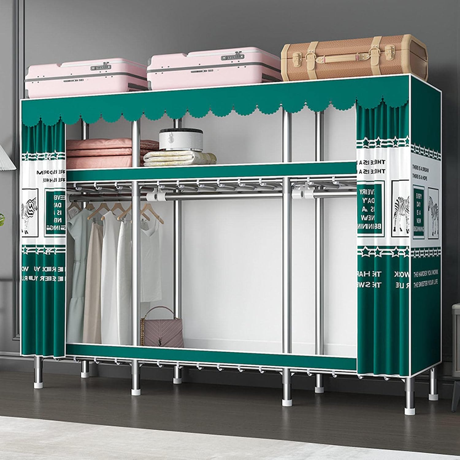 Wardrobe, Portable Wardrobe Shelves, Clothes Closet Storage Organizer with Hanging Rail, for Clothes, Bags,C-200x45x169cm
