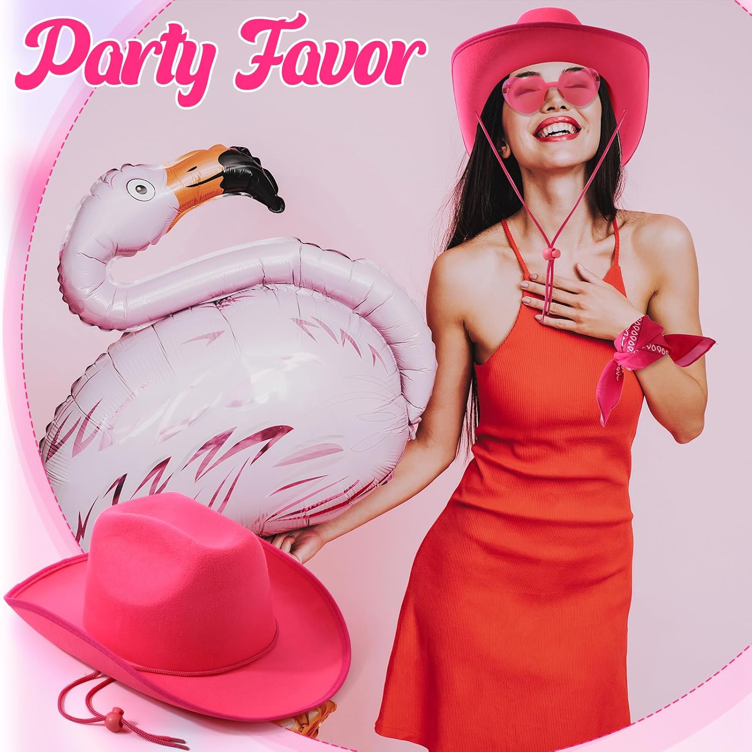 Geyoga 9 Pcs Adult Cowboy Hat with Paisley Bandanas and Heart Shape Sunglasses for Western Cowgirl Party Costume - Image 7