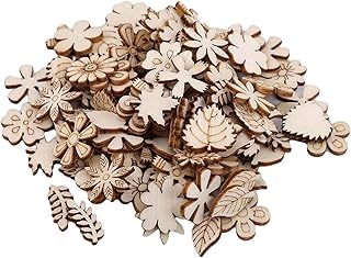 150Pcs Unfinished Wooden Flower Slice Leaf Pattern Cutouts Wood Pieces Mini Wooden Handmade Crafts Decoration, Craft Supplies