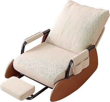 Rocking Chair, Comfortable Rocking Chair, Nursery Rocking Chair, Modern Rocking Chair with Foot Rest Rocking, Leisure Reading Chair Color White+Coffee