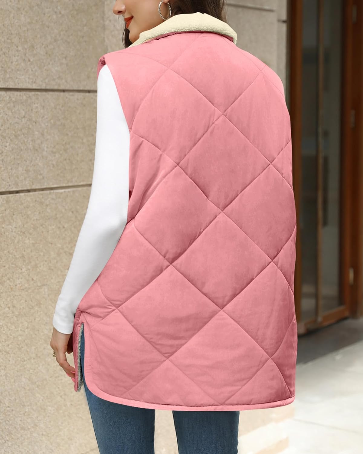 Zeagoo Womens 2025 Reversible Vest Sleeveless Fleece Jacket Double Zip Up Long Warm Winter Coat Outerwear with Pockets - Image 6