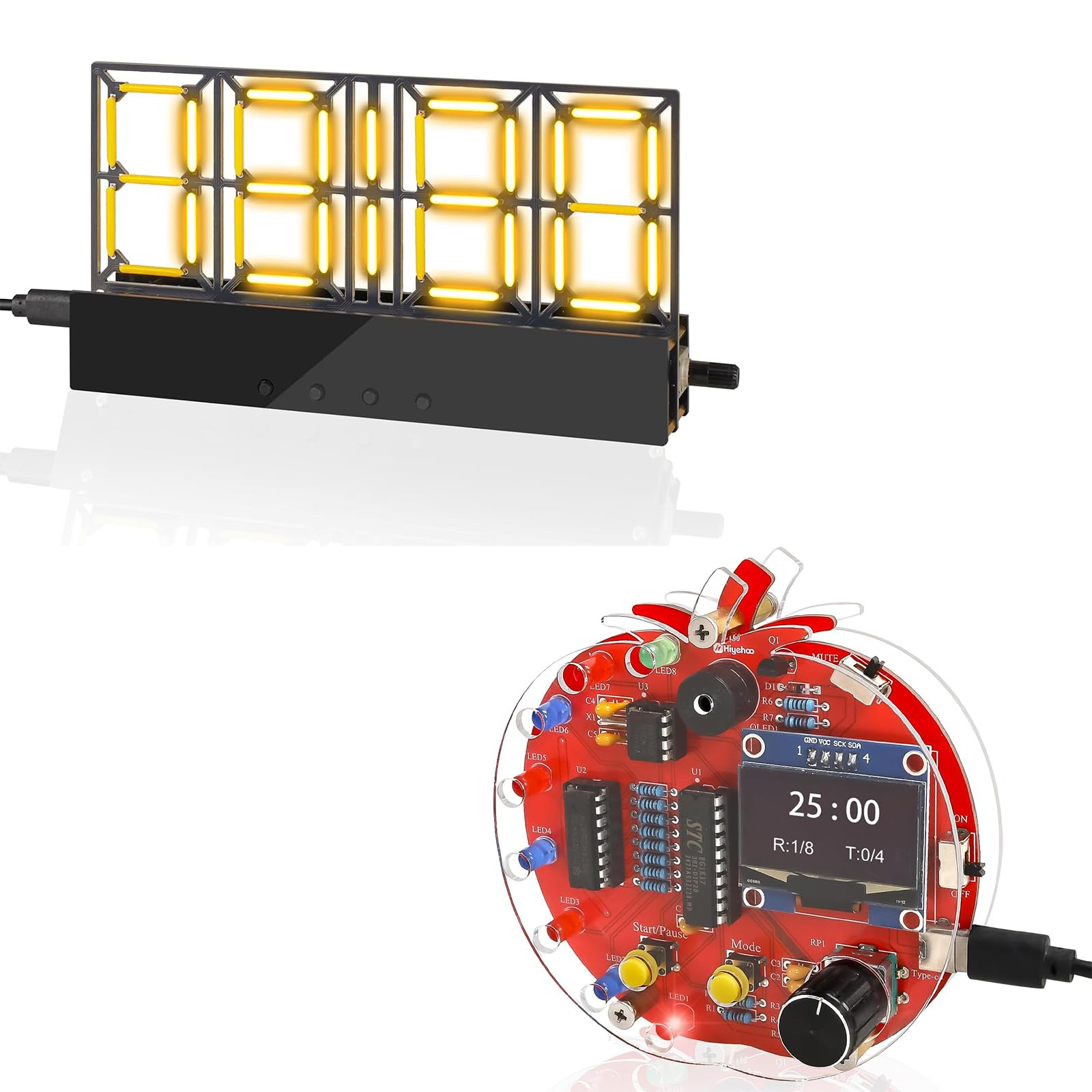 DIY Wecker Löt Bausatz mit 4 stelliges LED Filamente + Pomodoro Timer Lötbausatz Elektronik Projekt
