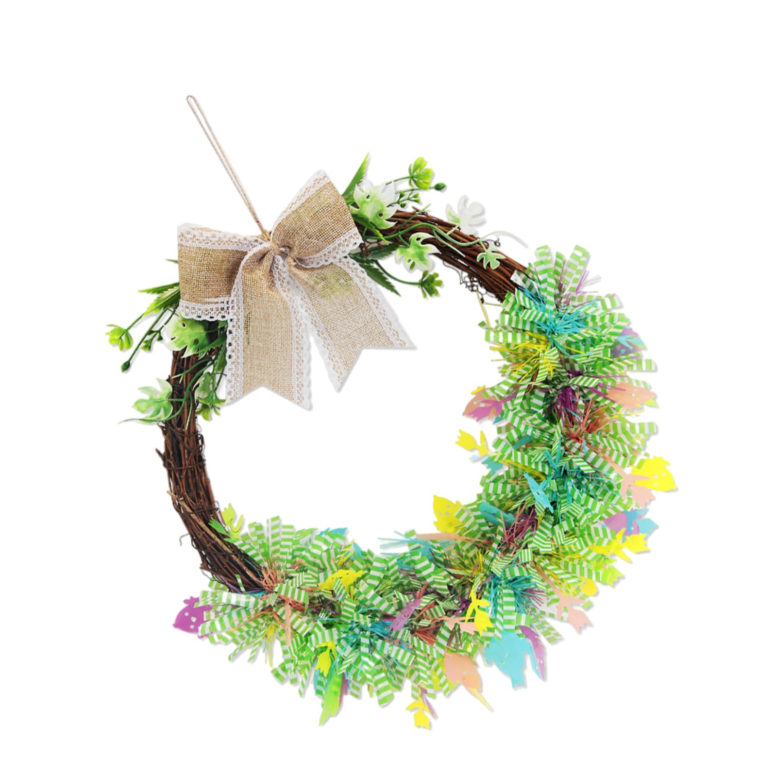 Buxuaaaa D Holiday Wreath With Colorful Eggs Strips Bows Esigning Optional For Home An Store Front Ecoration Holiday Ecoration