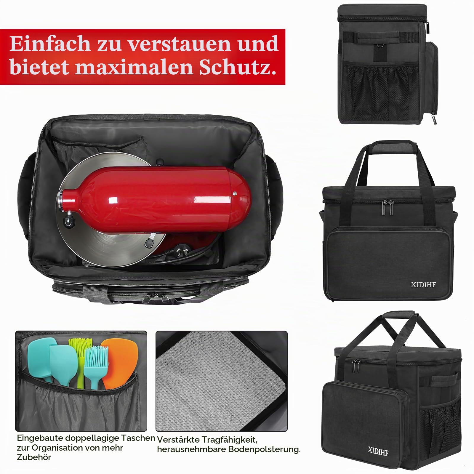 Mixer-Tragetasche, Standmixer-Tragetasche, kompatibel mit KitchenAid-Mixern, 6-8 Quart und extra Zubehör, Küchenmischer-Aufbewahrung mit Taschen (schwarz), Schwarz, Fits for 4.5-Quart and 5