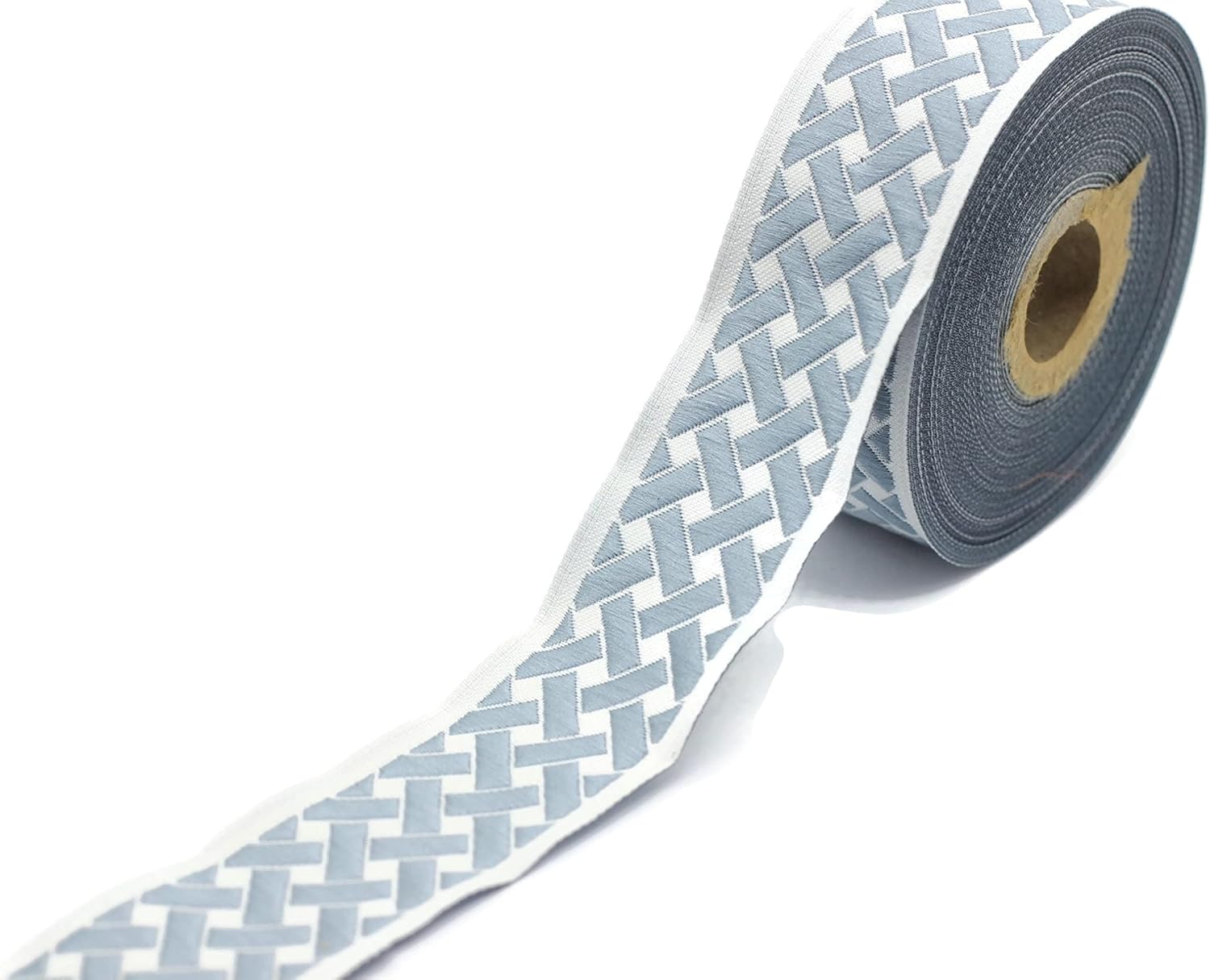 10.9 Yards Spool 1.37" Wide Dusty Blue & Light Gray Knot Jacquard Ribbon Geometric Trim Woven Border Craft Supplies 35274 V5