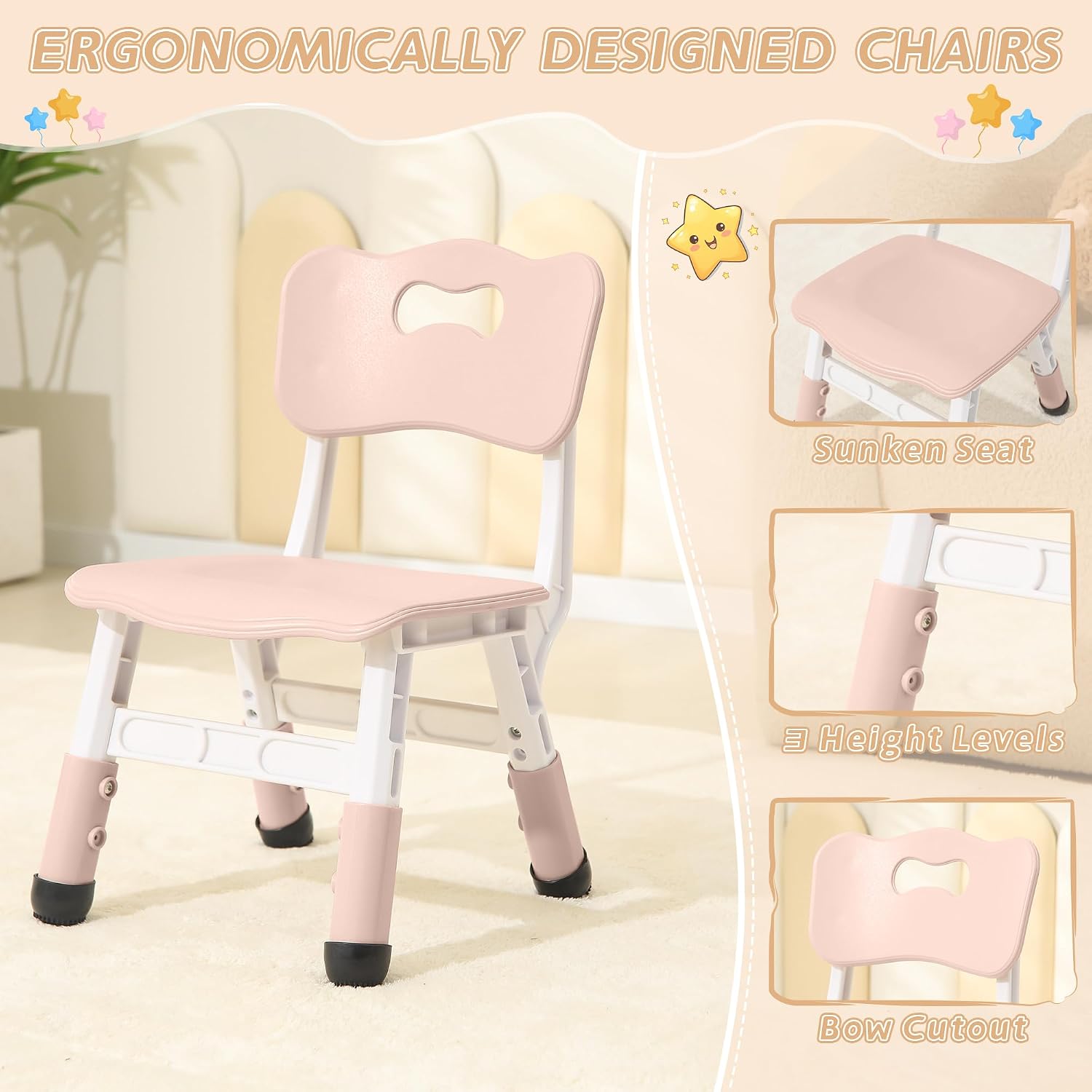 Kids Table and Chairs, Height Adjustable Toddler Table and 2 Chairs, Multi-Activity Kids Table with Graffiti Desktop, Built-in Storage, Ages 3-8