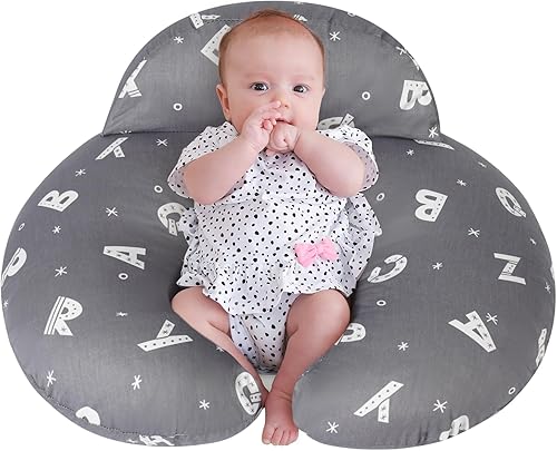 Miniatura 10 de Almohada de lactancia AMASKY para lactancia materna, funda extraíble de algodón con patrones de animales, lavable a máquina, patrón de fresa (rosa