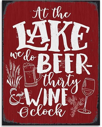At The Lake We Do Beer Thirty And Wine O'clock - Great Lake House Decor, Cabin and Lake Home Bar Decoration, Beer Wine Lovers Housewarming Gift,