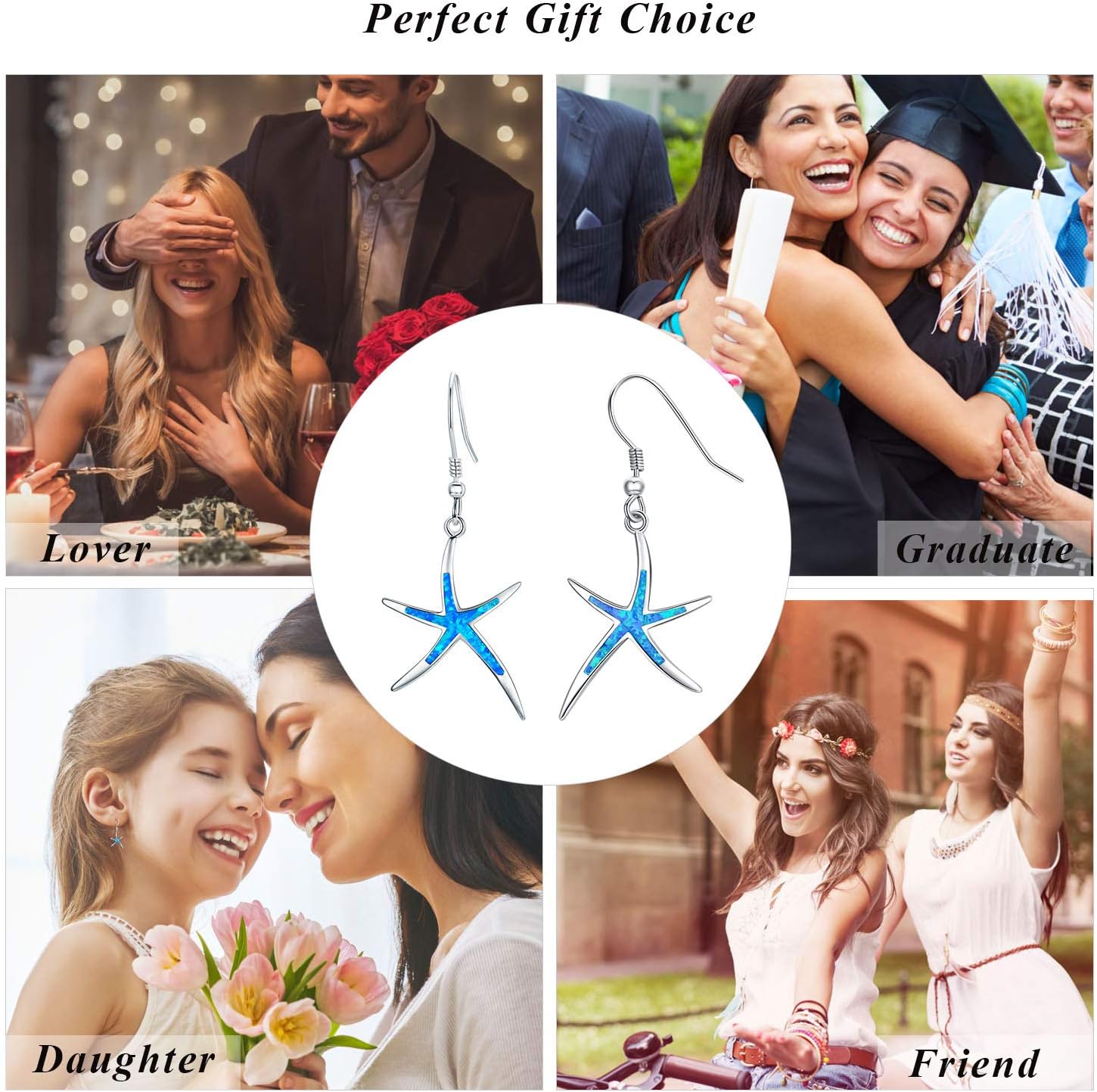 925 Sterling Silver Starfish Earrings With Opal Fish Hoops, Nautical Hawaiian Sea Beach Jewelry for Women and Starfish Lovers - Image 6