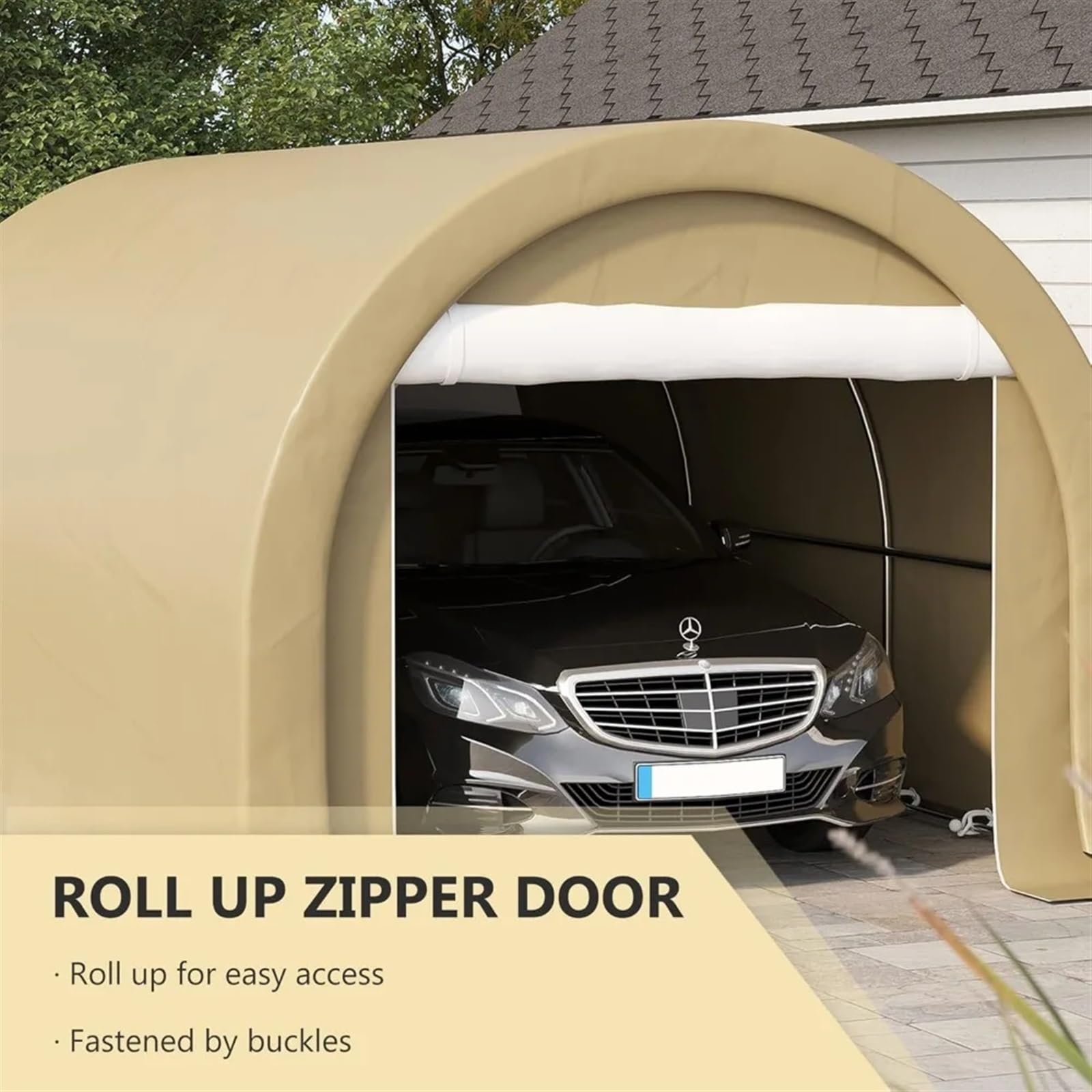 Garaje Portátil Exterior Carpa de Garaje portátil Resistente de 10' x 16' con Puerta Grande con Cierre de Cremallera y Cubierta de Polietileno Anti-UV for Coche
