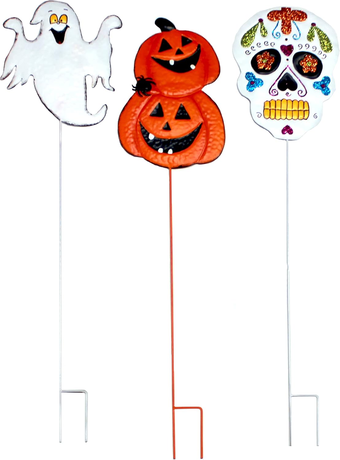 Worth Imports 34.5" Halloween Ghost, Pumpkin,Skull Metal Outdoor Yard Stake, Set of 3