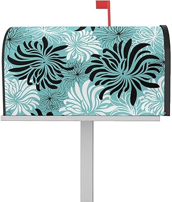 Magnetic Mailbox Cover Aqua Green Chrysanthemum Black and White Retro Texture Standard Size Removable Post Letter Box Cover Waterproof Garden Yard Outdoor Decoration