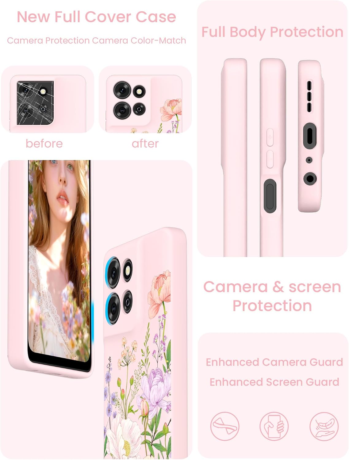 Yucenx Slim Soft TPU Floral Phone Case for Motorola Moto G 5G 2026-Peony image 5