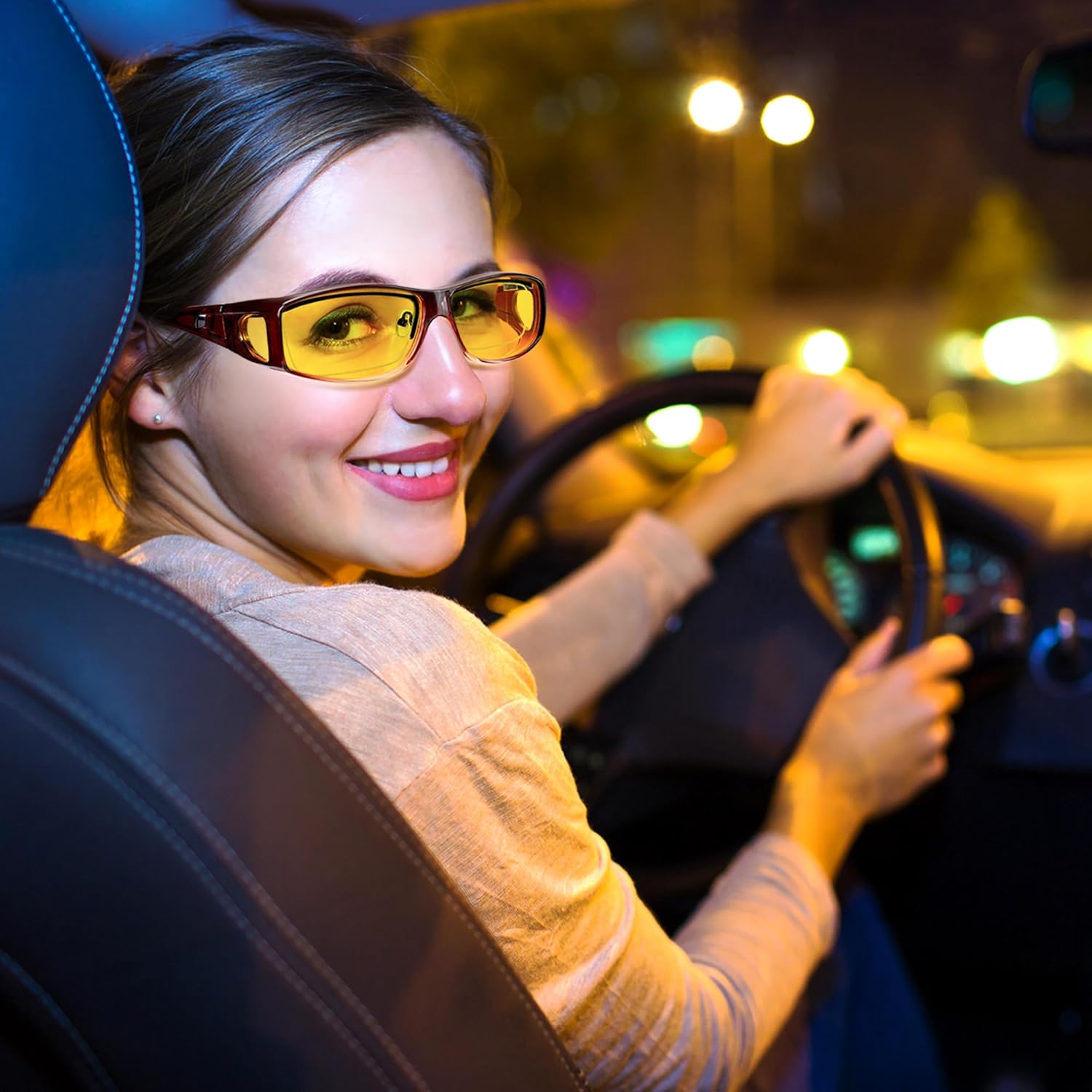 URUMQI Night Vision Driving Glasses Fit Over Eyeglasses for Men Women, Anti Glare Polarized Nighttime Glasses Yellow Lens - Image 5