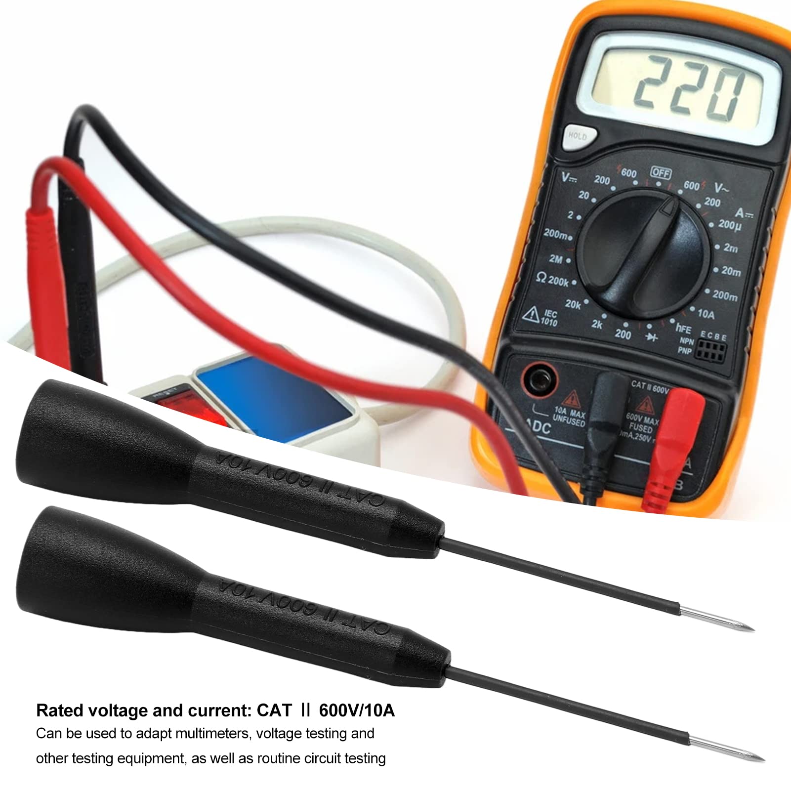 Cocoarm Sonda Testowa PA Mosiężna Sonda Igłowa CAT II 600 V 10 A do Testowania Kabli Multimetrem, Ochrona Izolacji, Brak Przecinania Drutu, Prosta Obsługa Przy Kontroli Obwodu (BLACK)