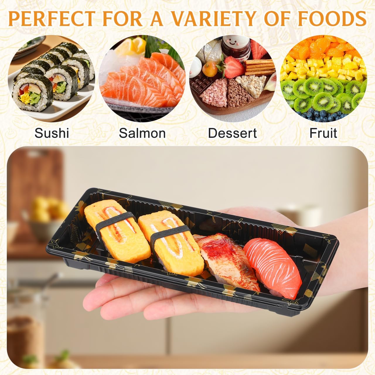 20Pcs Sushi Containers with Lid - Disposable Sushi Tray - Small Sushi Boxes To Go - Rectangular Take out Boxes - Fruit Cake Packing Box - Food Container 8.7x3.5x1.6 Inches