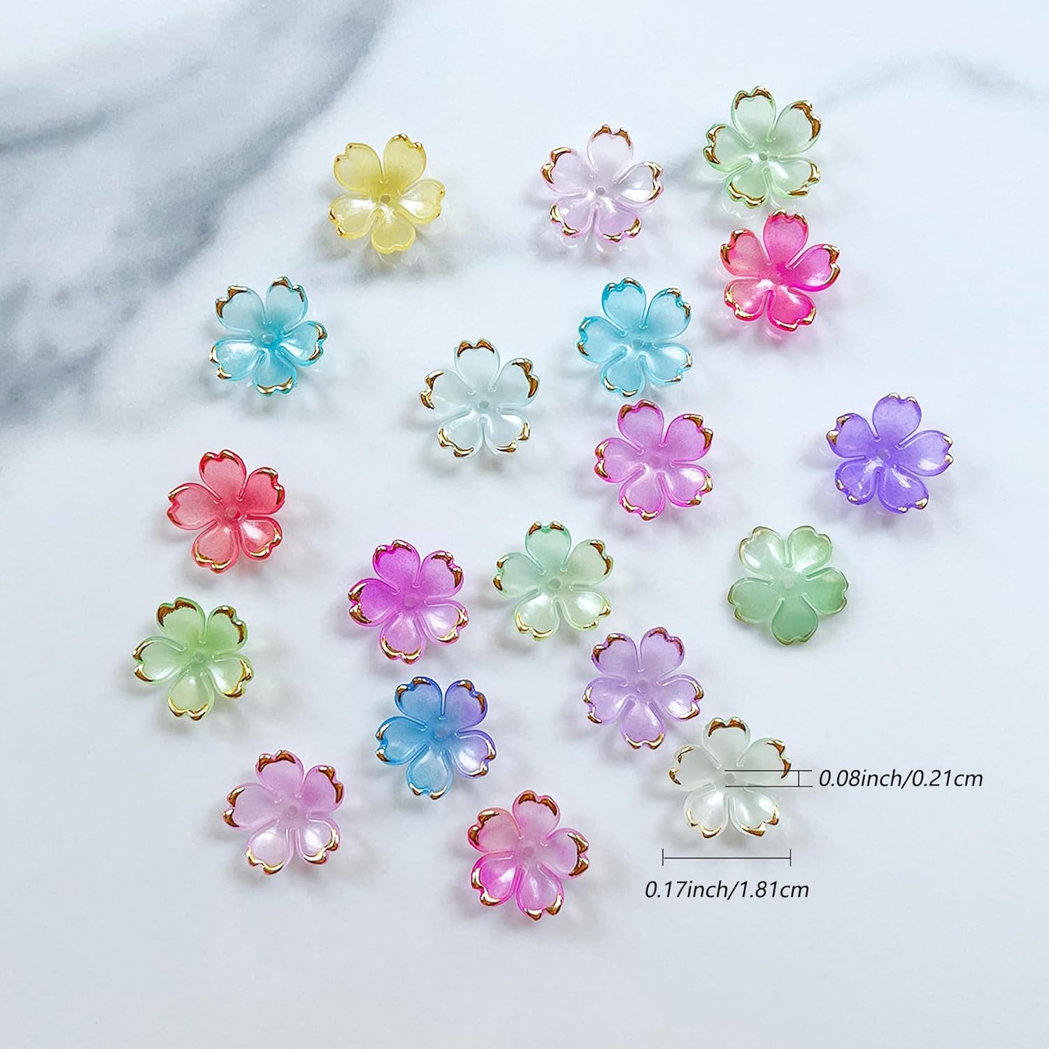 200Pcs Assorted Acrylic Flower Beads, 5-Petal Cherry Blossom Beads, Multi-Colored Floral Spacer Beads Charms for Bracelets Necklace Earring Jewelry Making and Crafting - Image 2